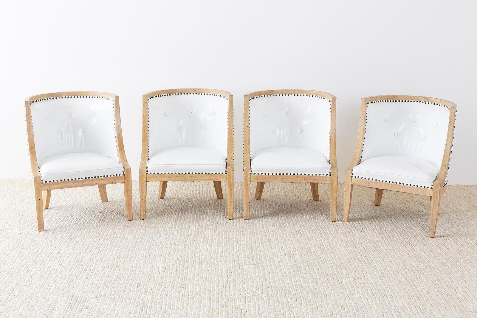 Mid-Century Modern Set of Four French Hollywood Regency Barrel Chairs