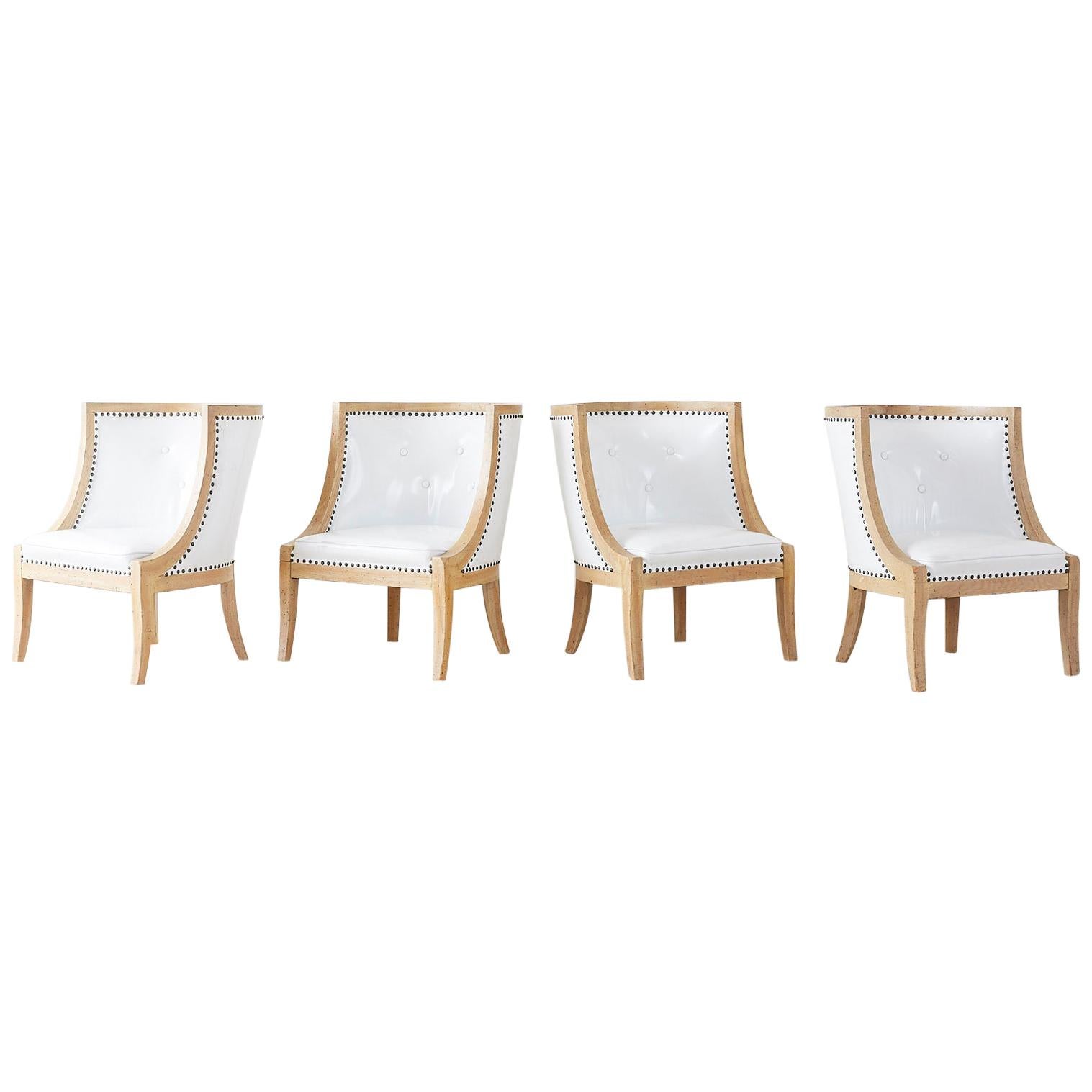 Set of Four French Hollywood Regency Barrel Chairs