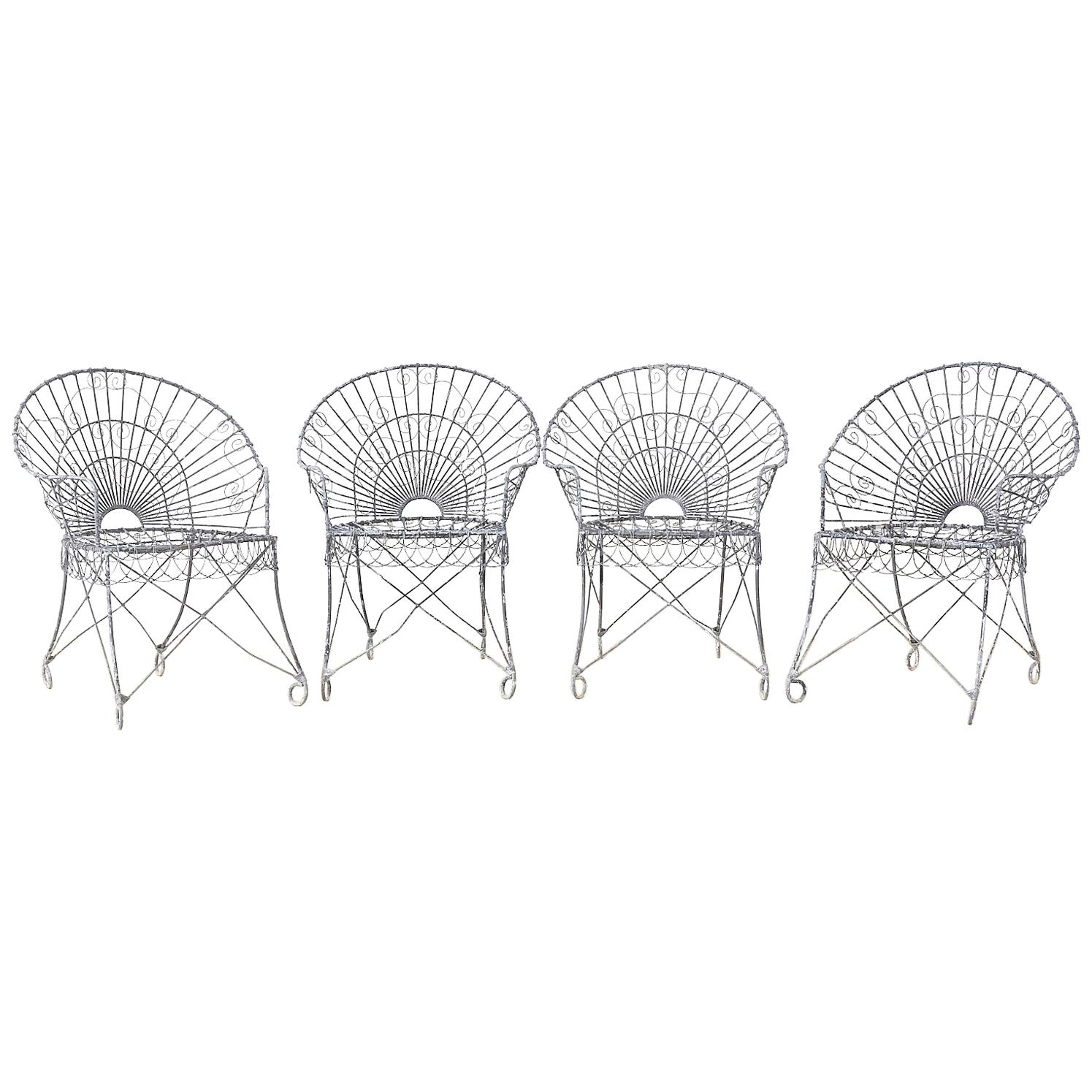 Set of Four French Iron and Wire Garden Chairs
