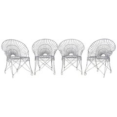 Vintage Set of Four French Iron and Wire Garden Chairs