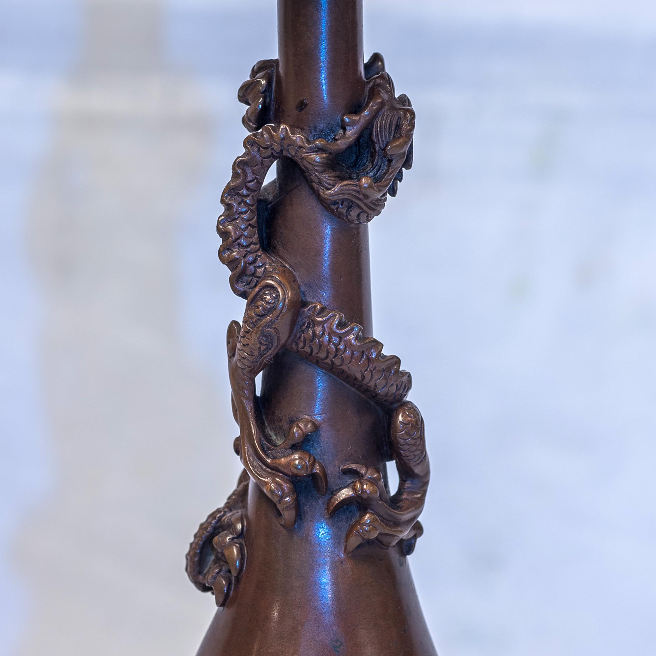 19th Century Set of Four French Japonisme Bronze Candlesticks by Ferdinand Barbedienne