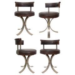 Vintage Set of Four French Leatherette and Chromed-Steel Dining Chairs