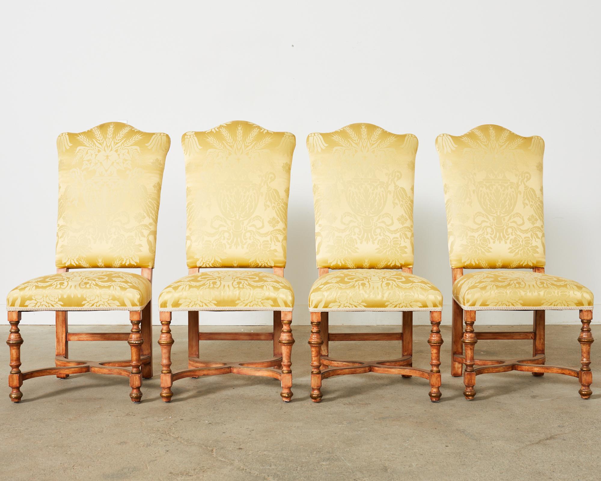 Italian Set of Four French Louis XIII Style Dining Chairs For Sale