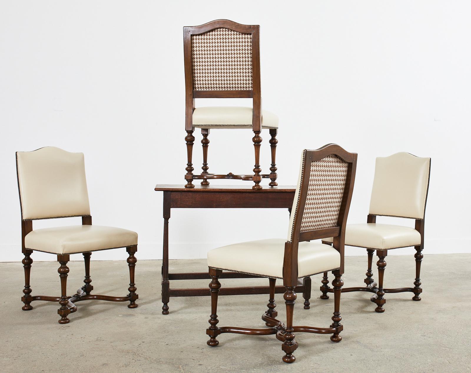American Set of Four French Louis XIV Style Walnut Dining Chairs  For Sale