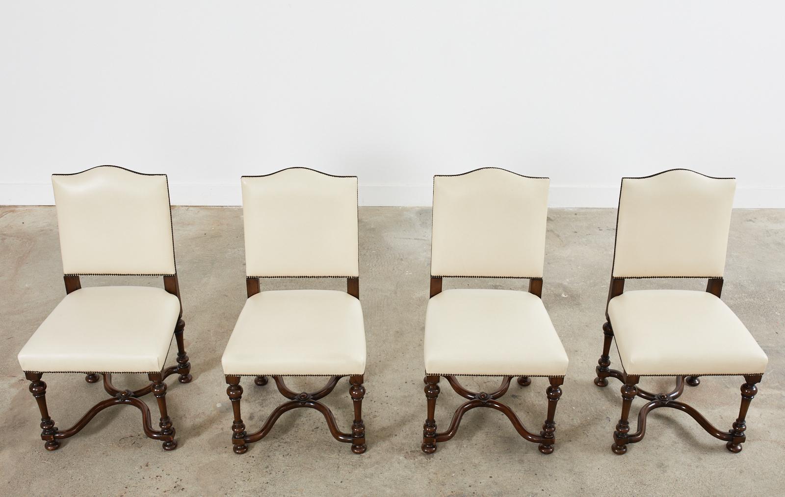Hand-Crafted Set of Four French Louis XIV Style Walnut Dining Chairs  For Sale