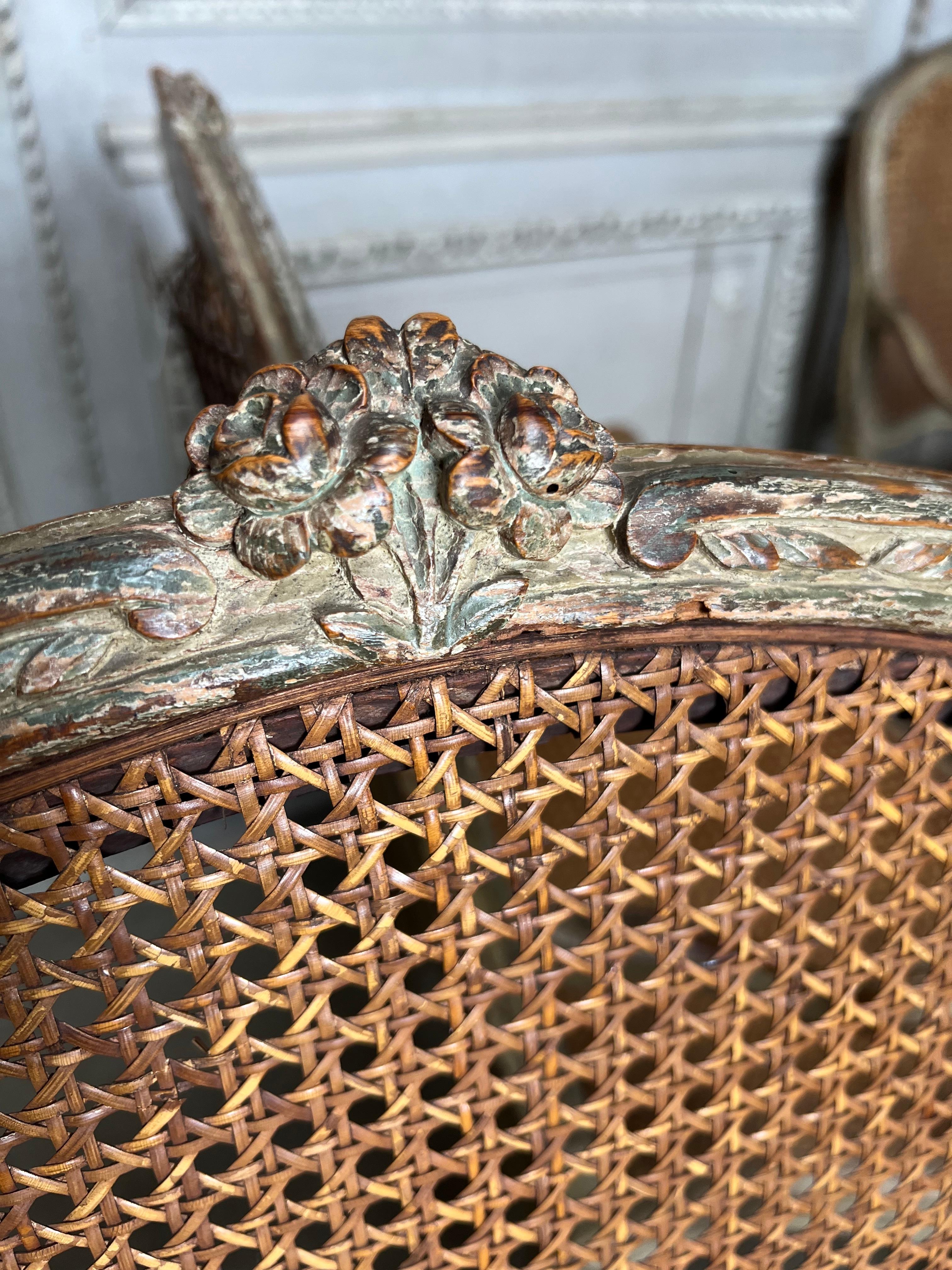 Set of Four 18th Century French Louis XV Gray and Blue Painted and caned Chairs 5