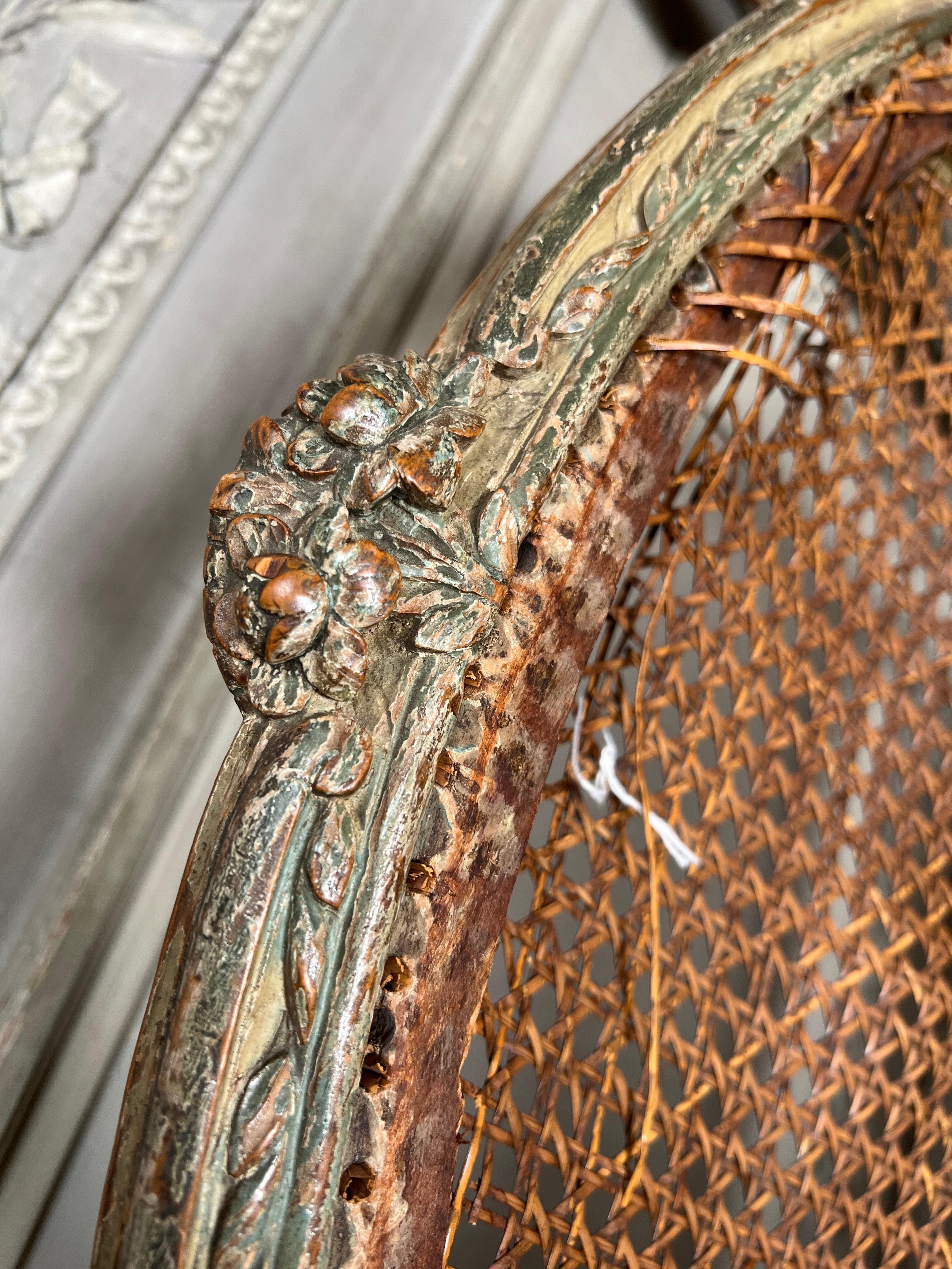 Set of Four 18th Century French Louis XV Gray and Blue Painted and caned Chairs 6
