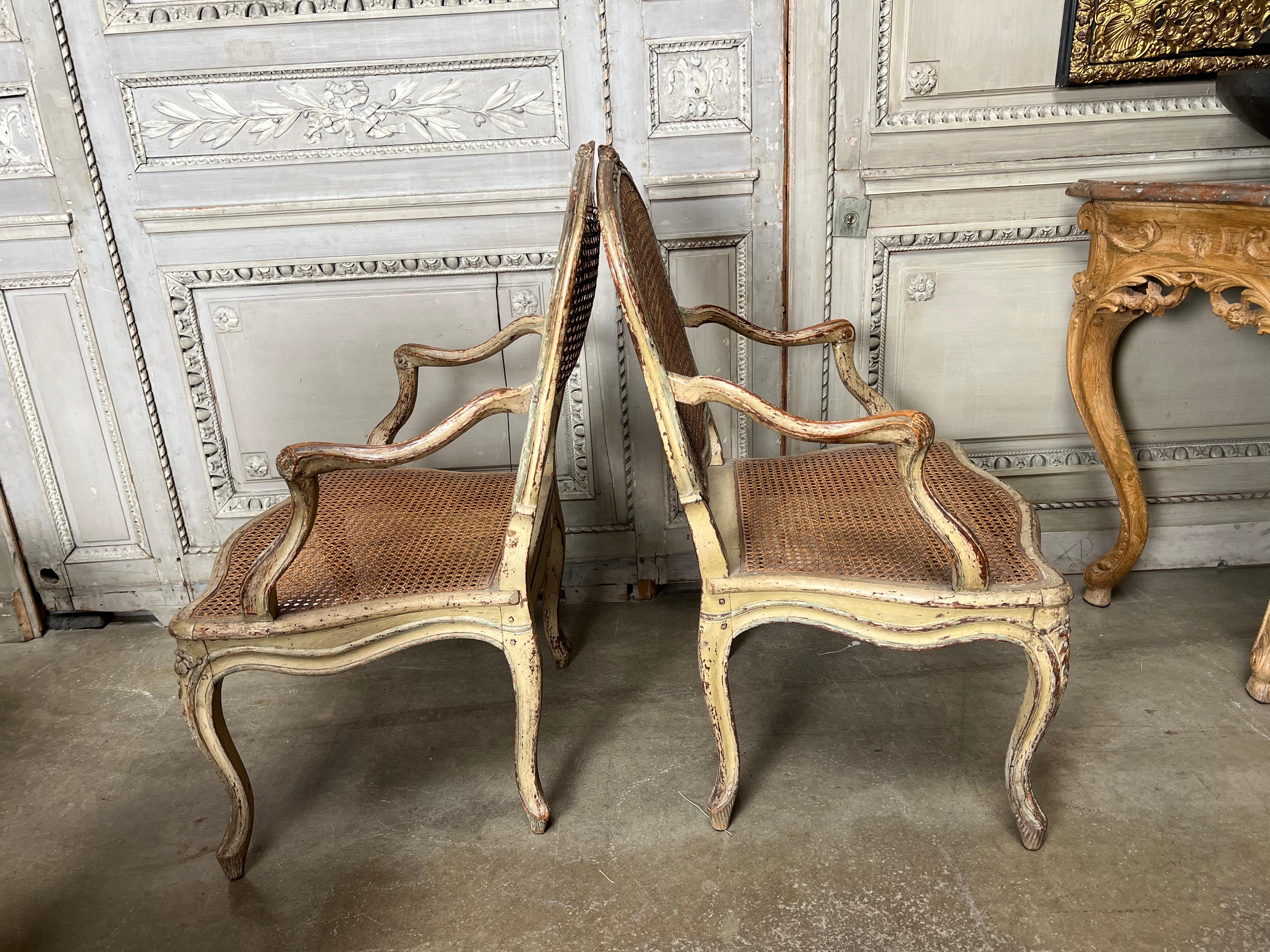 Set of Four 18th Century French Louis XV Gray and Blue Painted and caned Chairs 8