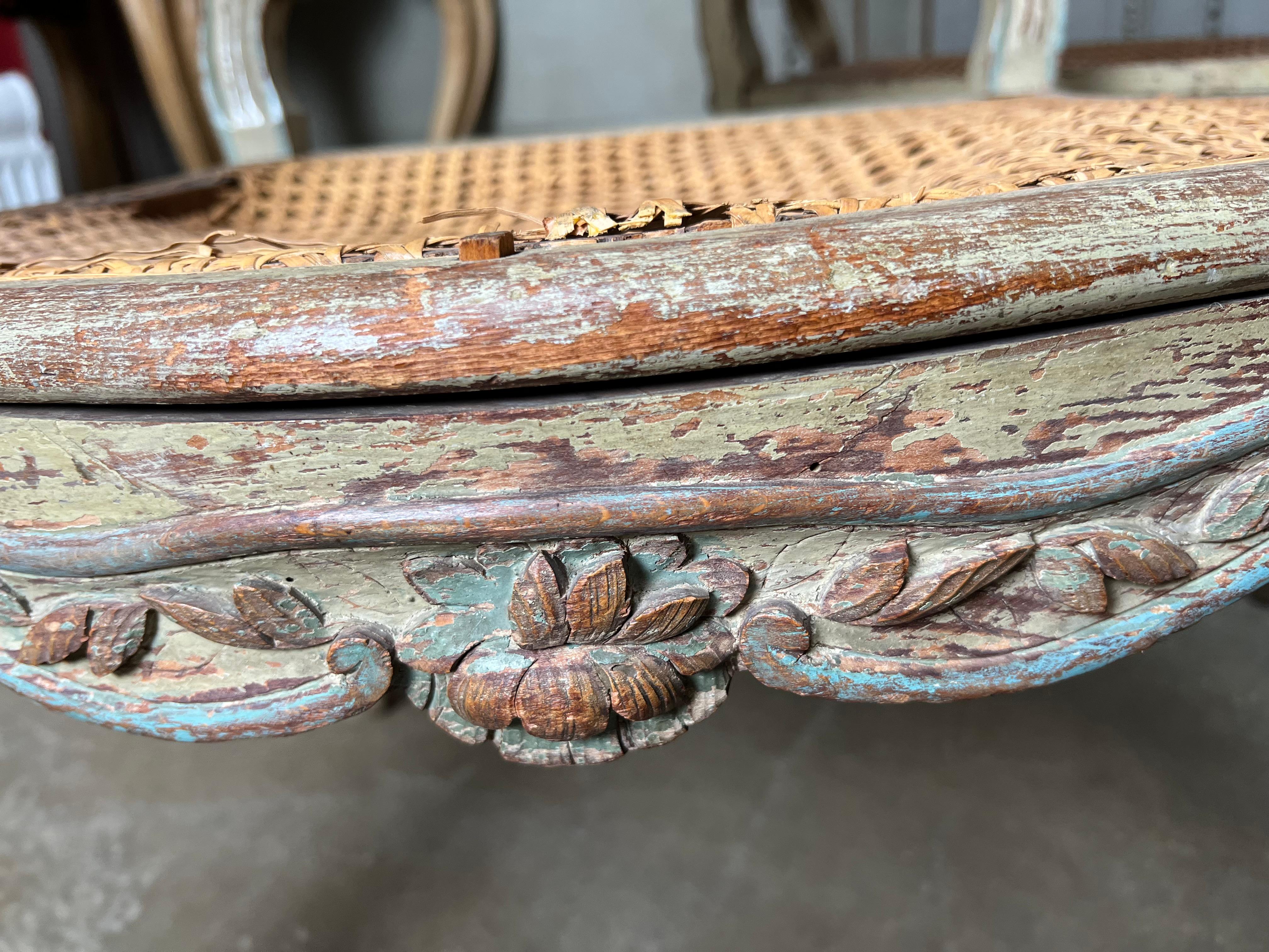 Set of Four 18th Century French Louis XV Gray and Blue Painted and caned Chairs 11