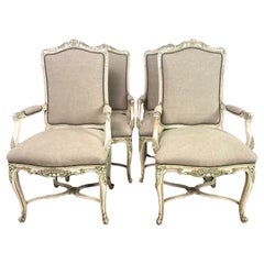 Set of Four French Louis XV Painted Dining C. 1900