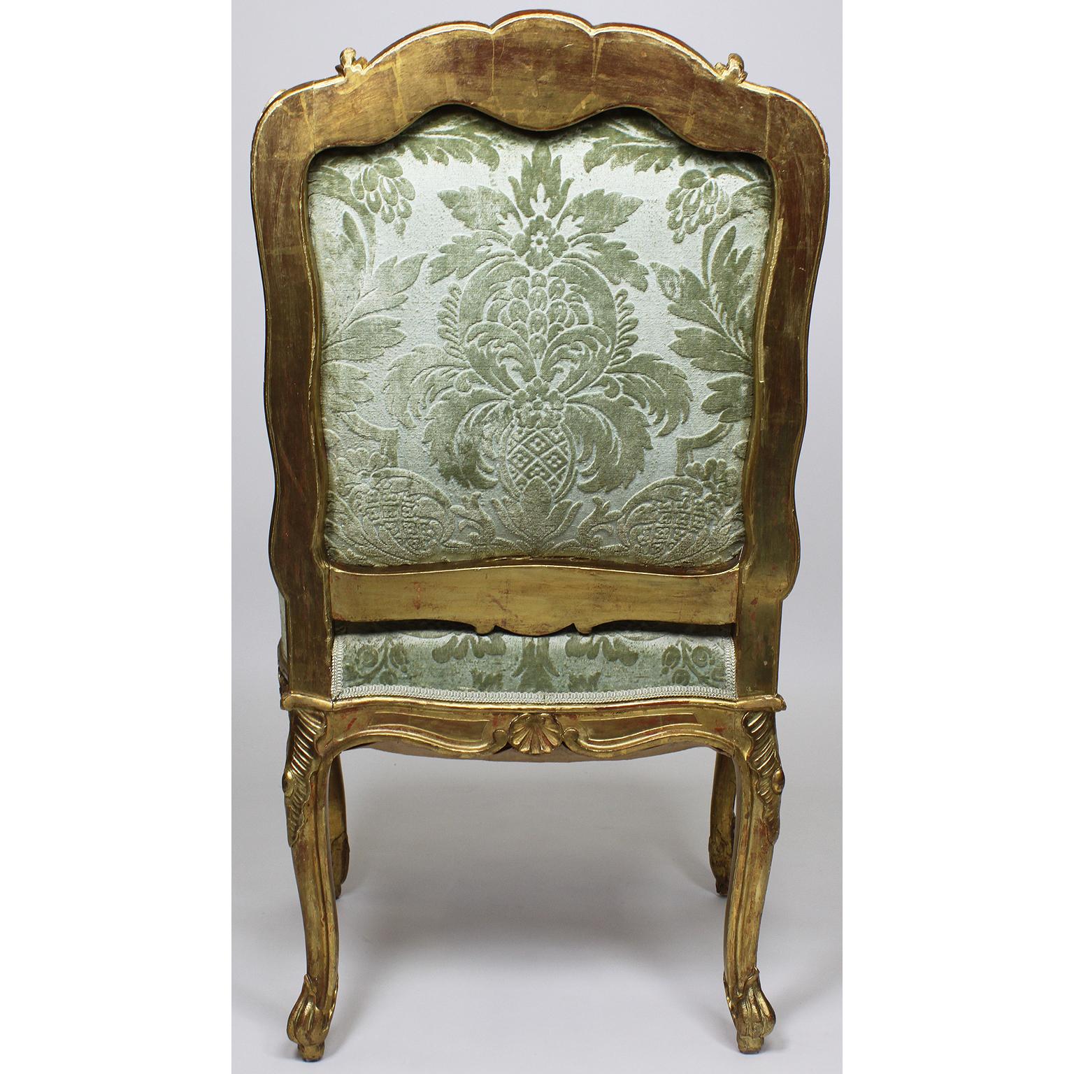 Set of Four French Louis XV Rococo Style Giltwood Carved Side Chairs For Sale 2