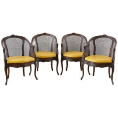 Set of Four French Louis XV Style Caned Barrel Chairs