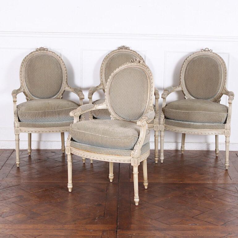 20th Century Set of Four French Louis XVI Open Armchairs or Fauteuils For Sale
