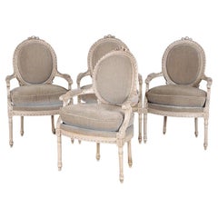 Set of Four French Louis XVI Open Armchairs or Fauteuils
