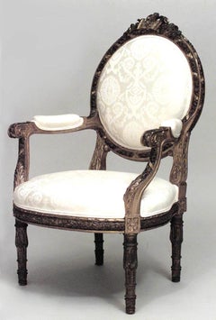 Juego de 4 sillones franceses Luis XVI de damasco