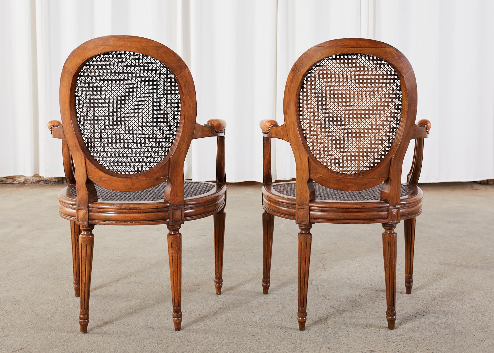 Set of Four French Louis XVI Style Caned Dining Armchairs 14