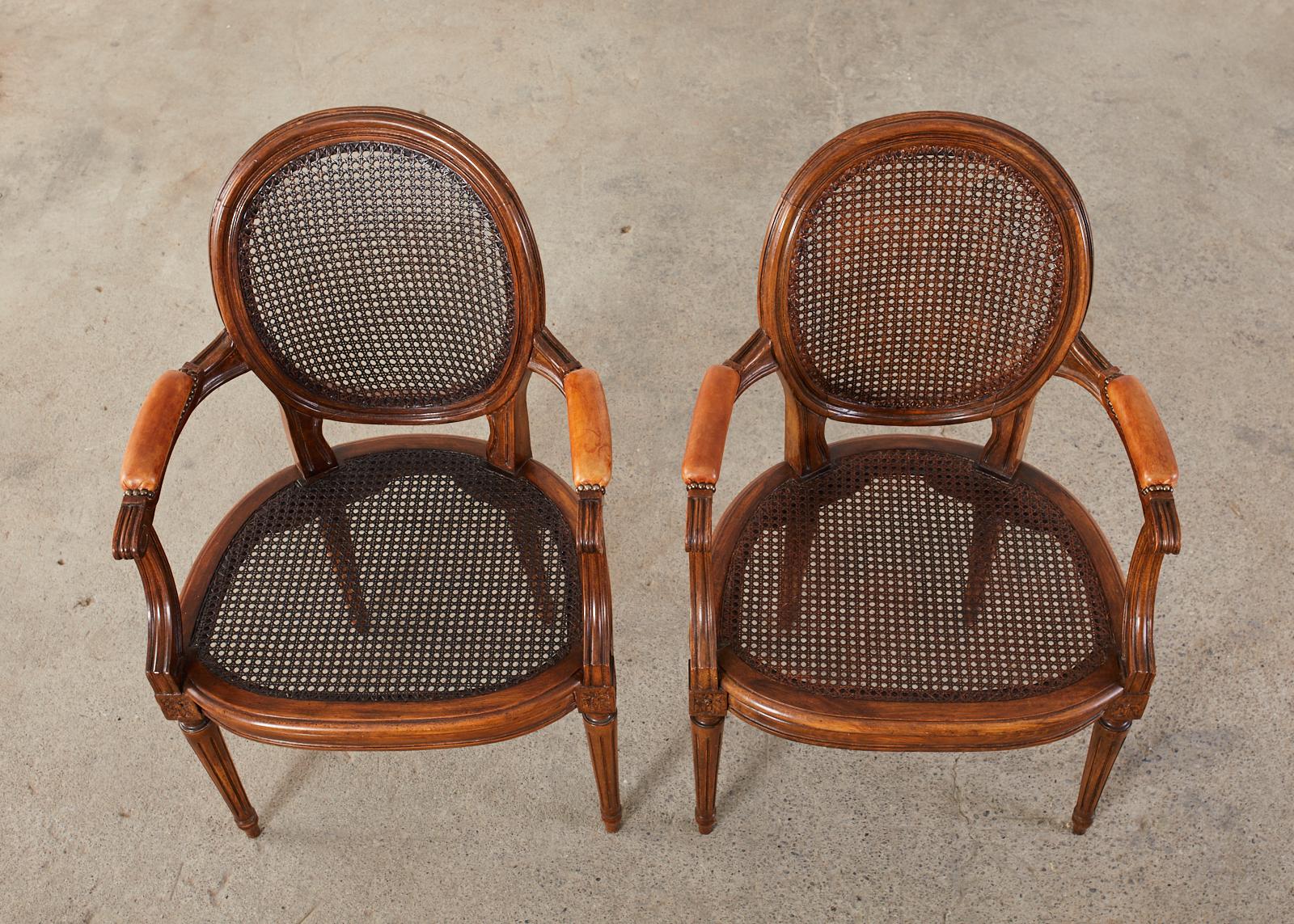 Set of Four French Louis XVI Style Caned Dining Armchairs In Good Condition In Rio Vista, CA