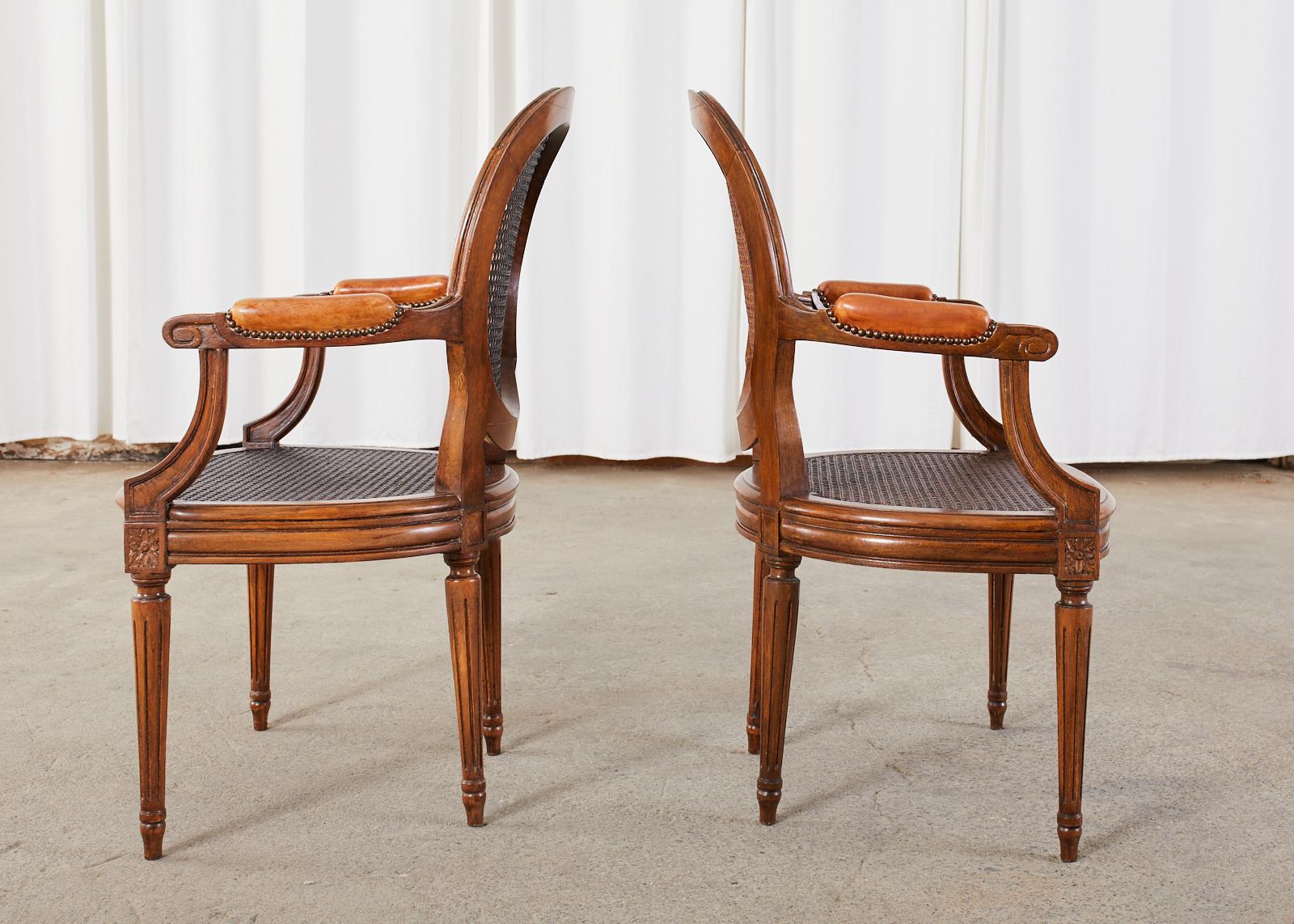 Mahogany Set of Four French Louis XVI Style Caned Dining Armchairs