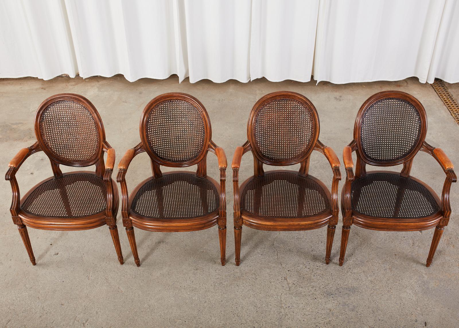 Set of Four French Louis XVI Style Caned Dining Armchairs 2