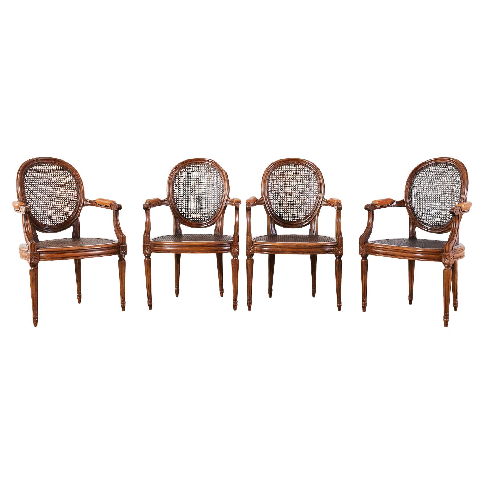 Set of Four French Louis XVI Style Caned Dining Armchairs