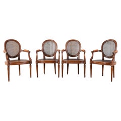 Vintage Set of Four French Louis XVI Style Caned Dining Armchairs