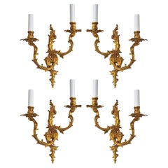 Set of Four French Louis XVI Style Gilt Bronze Electrified Two-Light Sconces