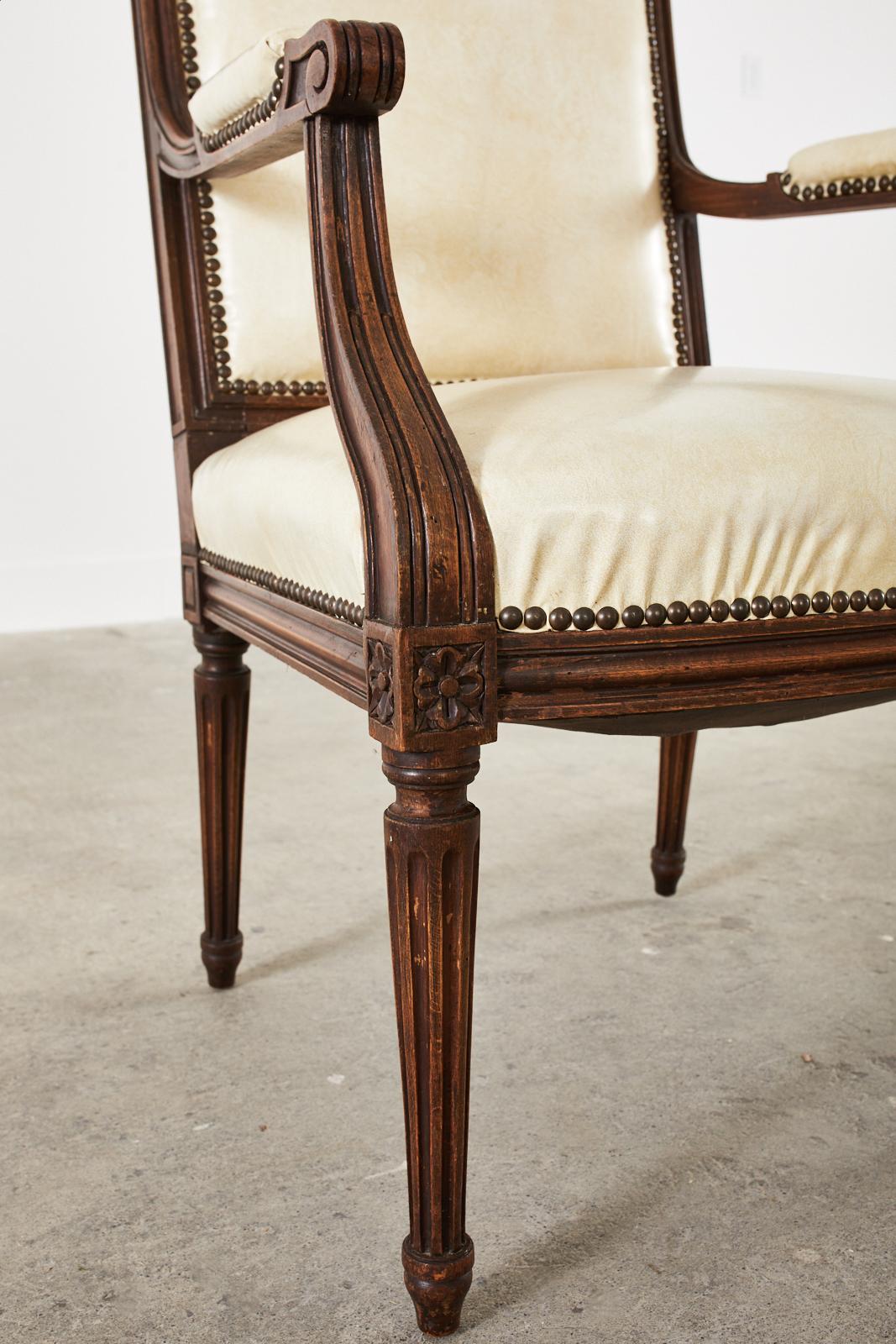 Set of Four French Louis XVI Style Mahogany Dining Armchairs For Sale 9