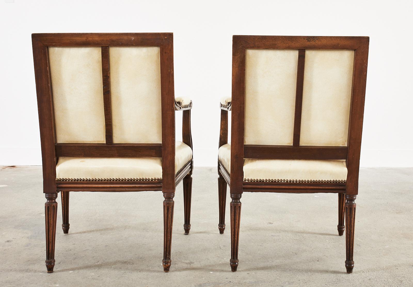 Set of Four French Louis XVI Style Mahogany Dining Armchairs For Sale 11