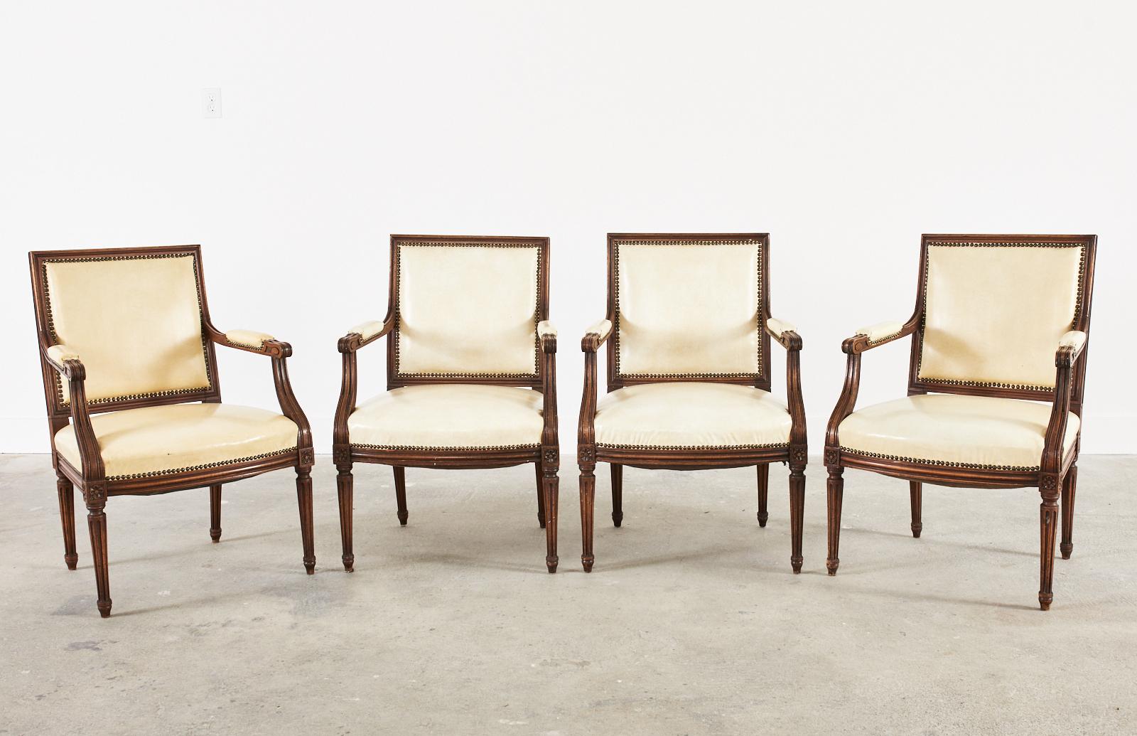 American Set of Four French Louis XVI Style Mahogany Dining Armchairs For Sale