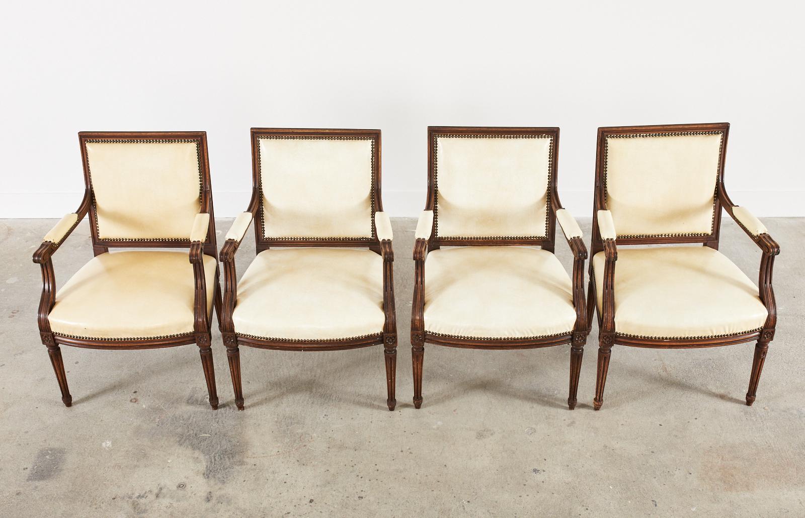 Set of Four French Louis XVI Style Mahogany Dining Armchairs In Good Condition For Sale In Rio Vista, CA