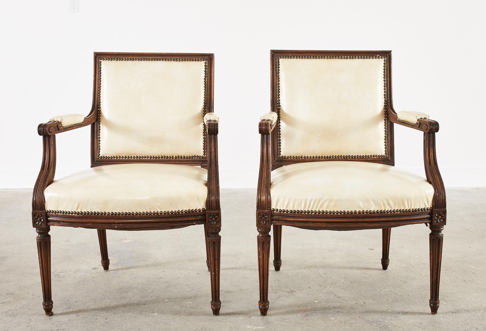 20th Century Set of Four French Louis XVI Style Mahogany Dining Armchairs For Sale