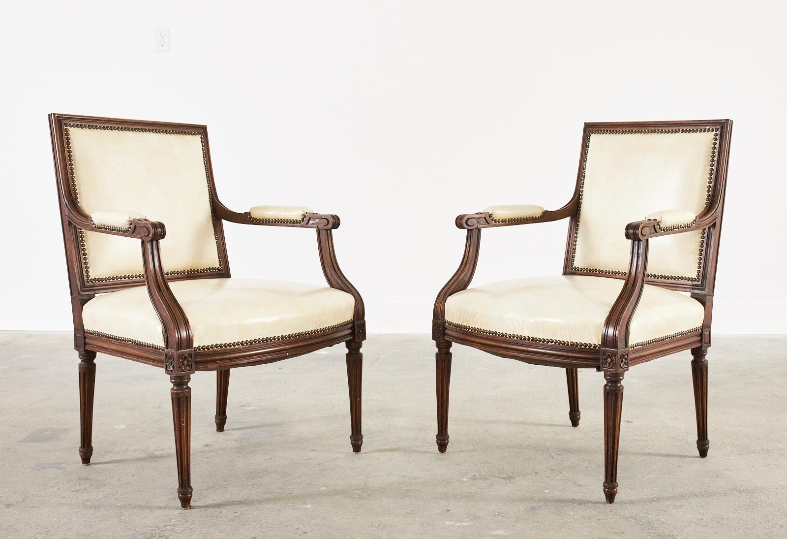 Set of Four French Louis XVI Style Mahogany Dining Armchairs For Sale 1