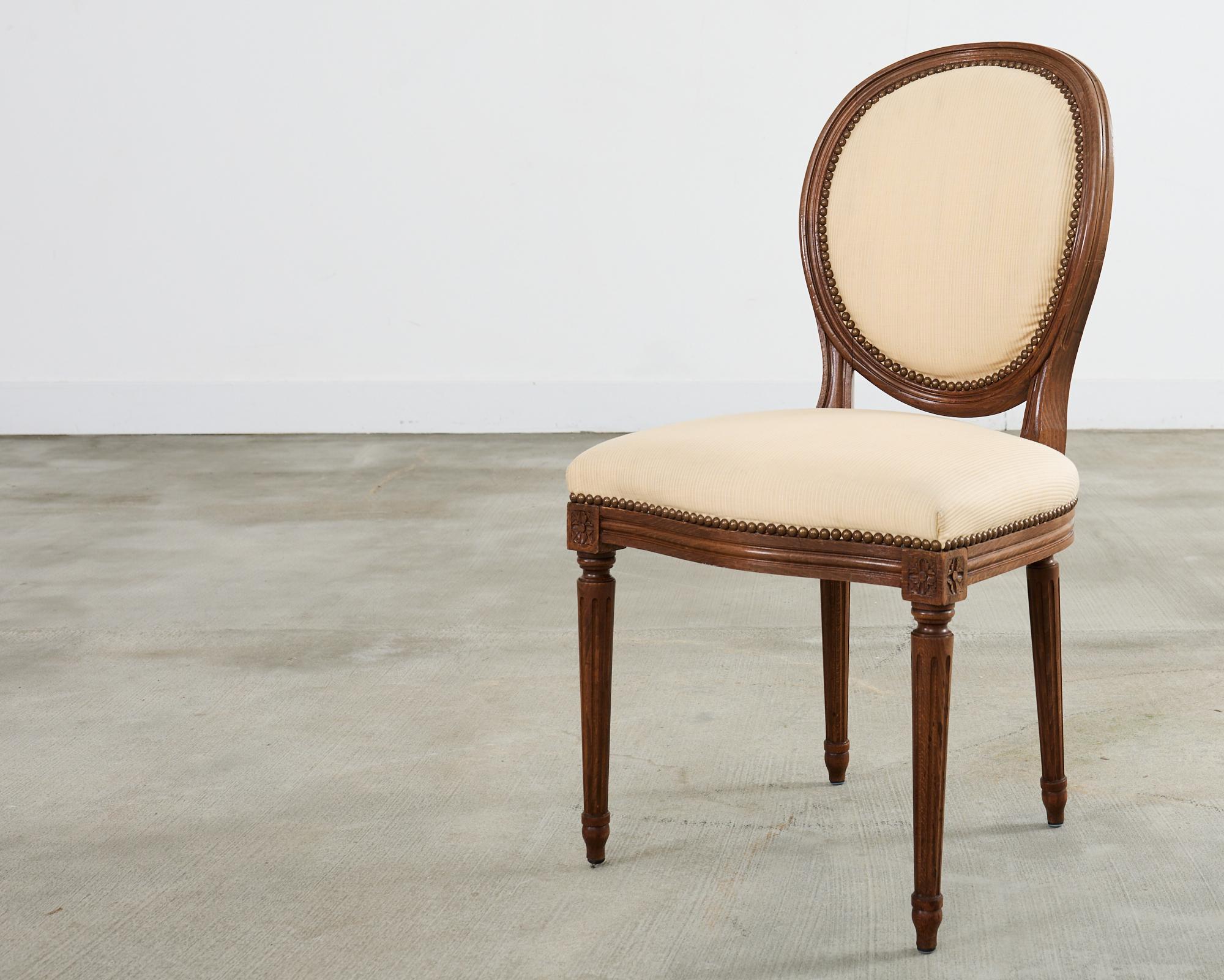 Set of Four French Louis XVI Style Oak Dining Chairs For Sale 6