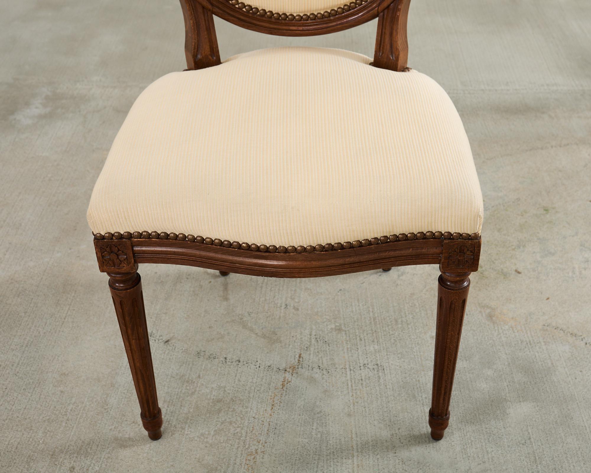 Set of Four French Louis XVI Style Oak Dining Chairs For Sale 9