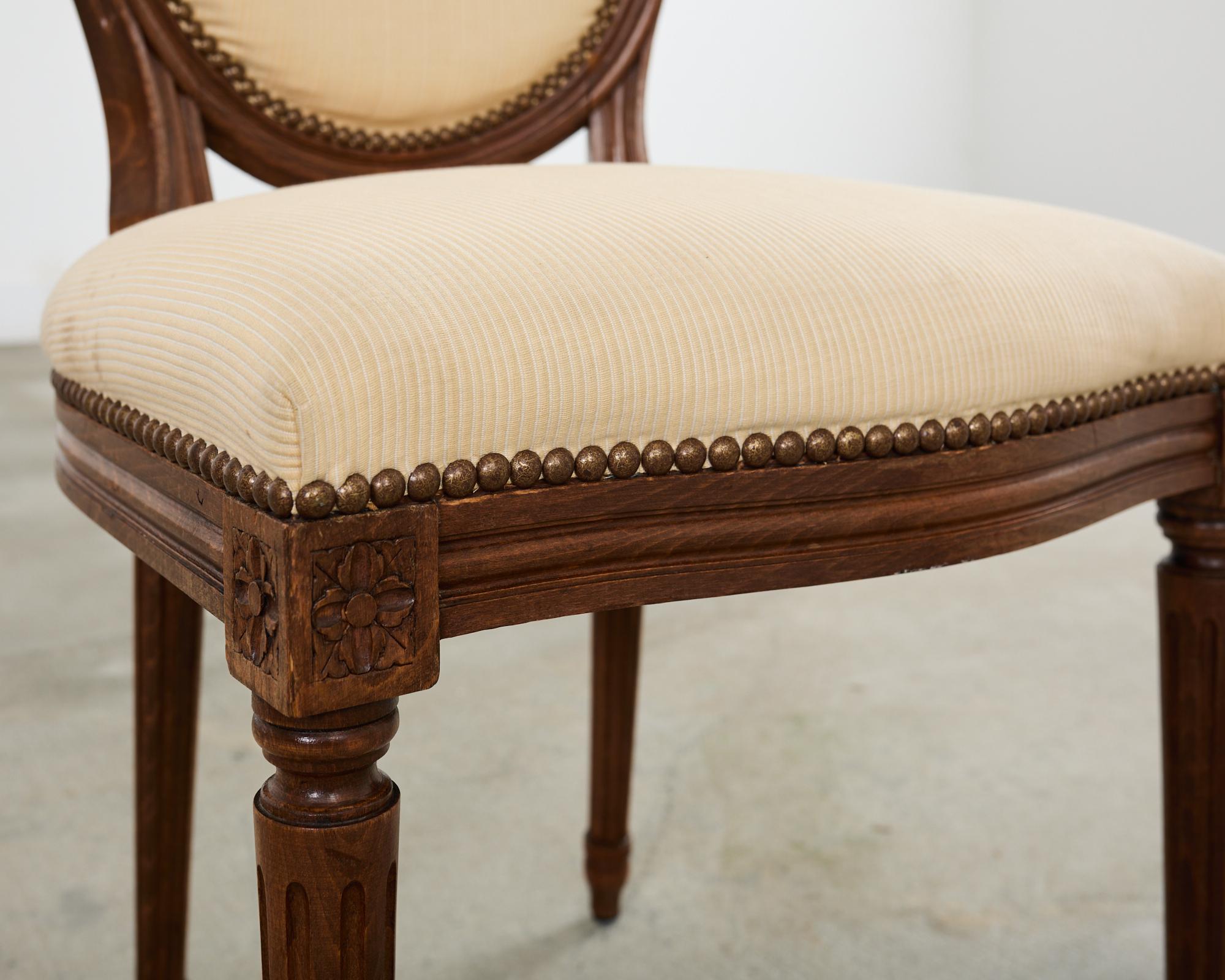 Set of Four French Louis XVI Style Oak Dining Chairs For Sale 11