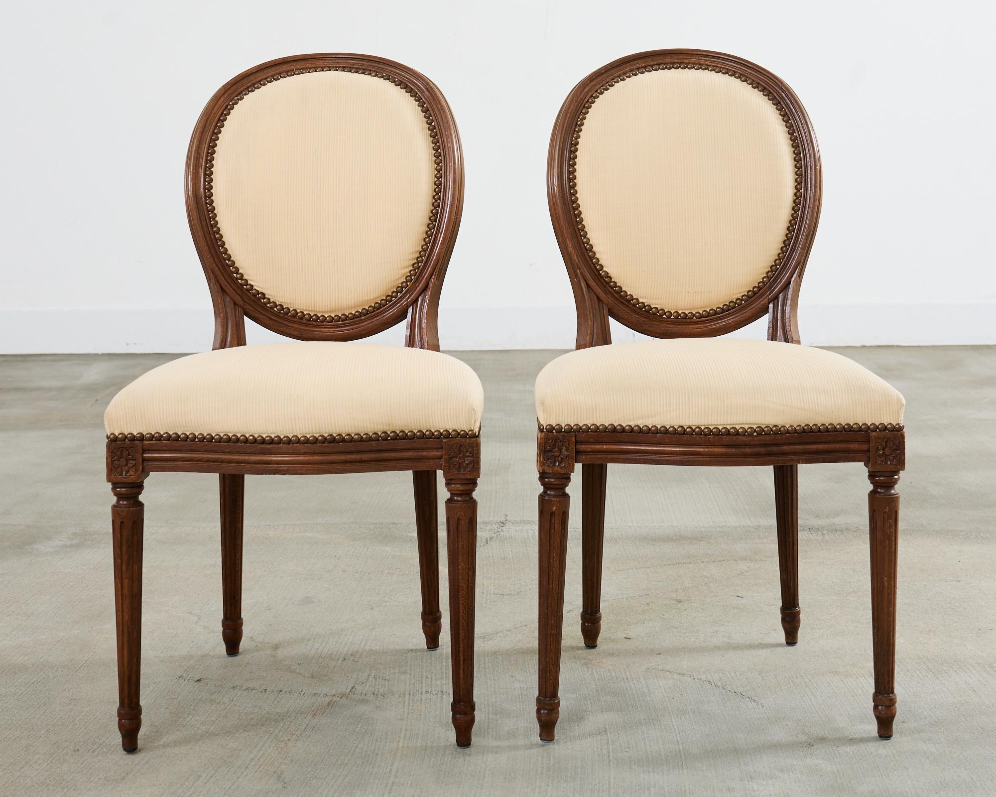 Set of Four French Louis XVI Style Oak Dining Chairs In Good Condition For Sale In Rio Vista, CA