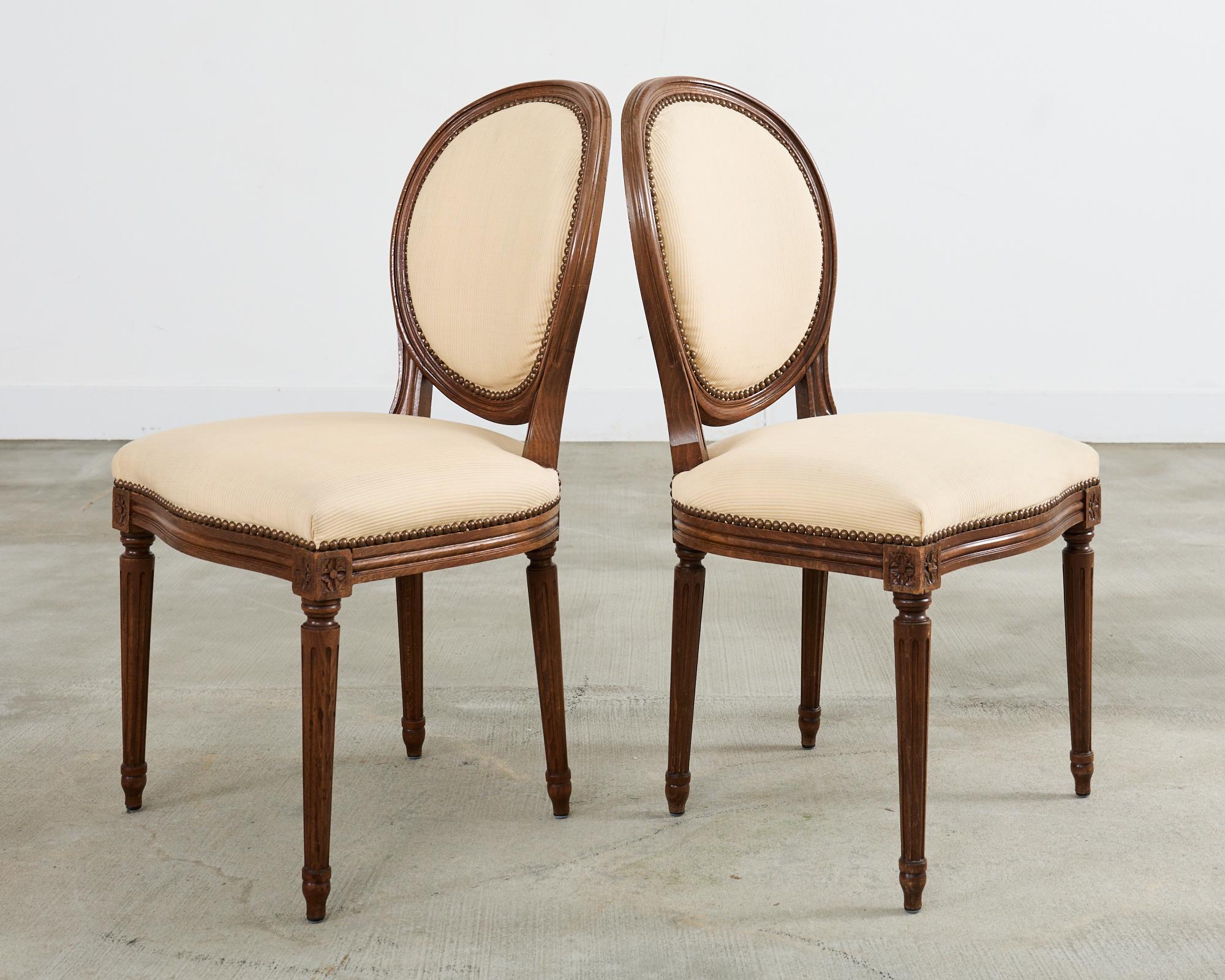 Set of Four French Louis XVI Style Oak Dining Chairs For Sale 1