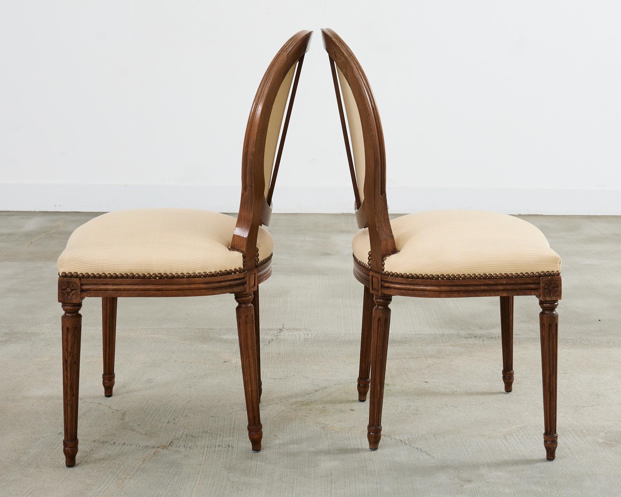 Set of Four French Louis XVI Style Oak Dining Chairs For Sale 3