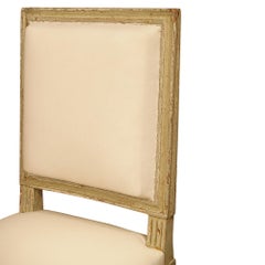 Set of Four French Louis XVI Style Patinated Pale Green Dining Chairs