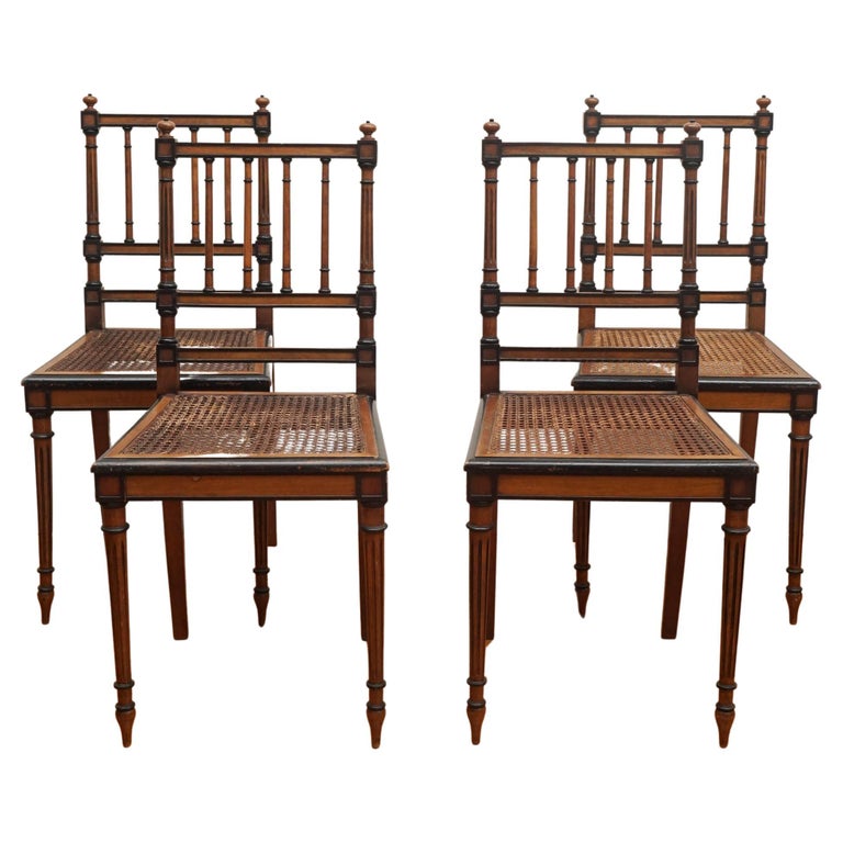 Set of Four French Louis XVI Style Side Chairs with Cane Seats For Sale