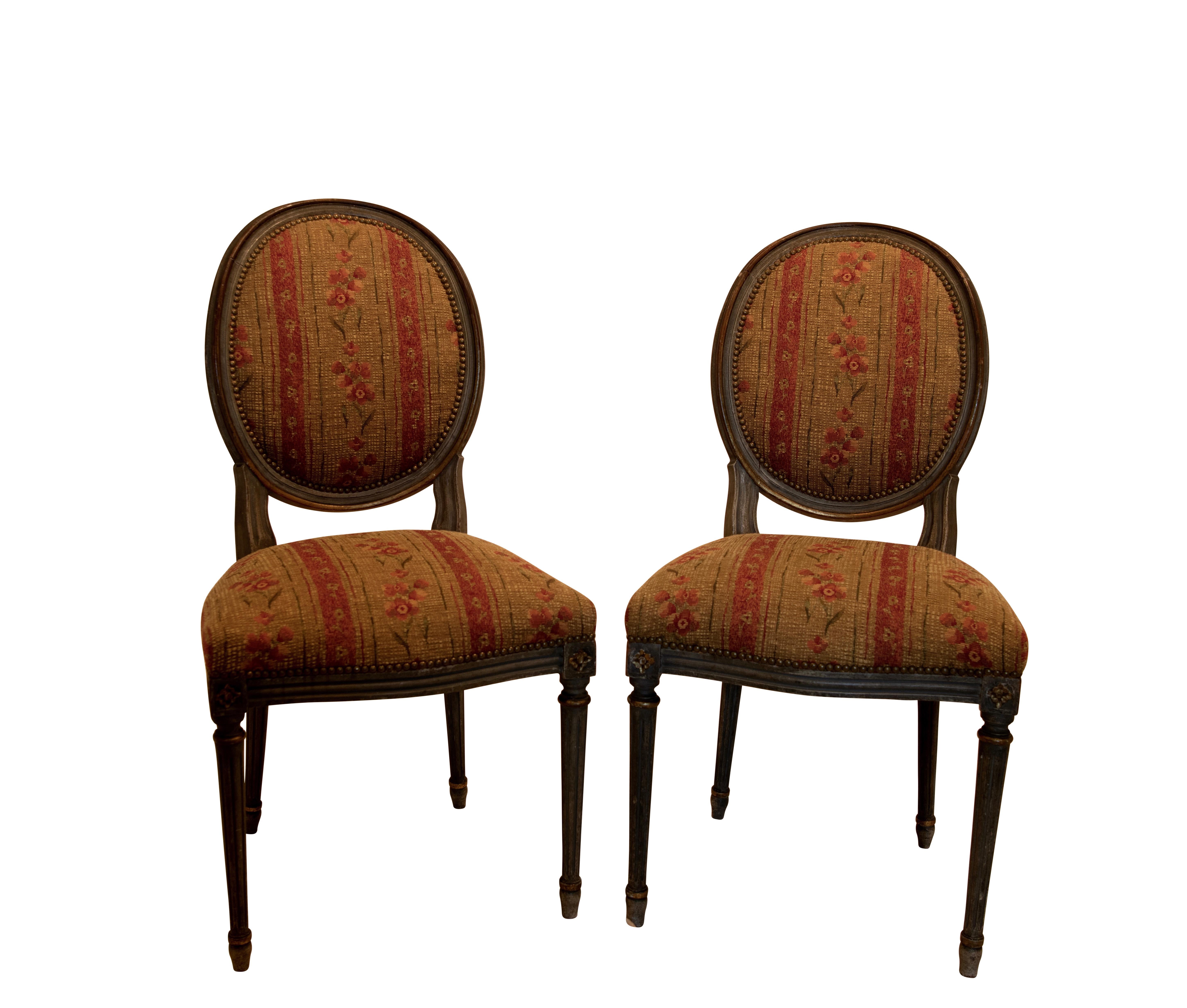Painted Set of Four French Louis XVI Style Side Dining Chairs
