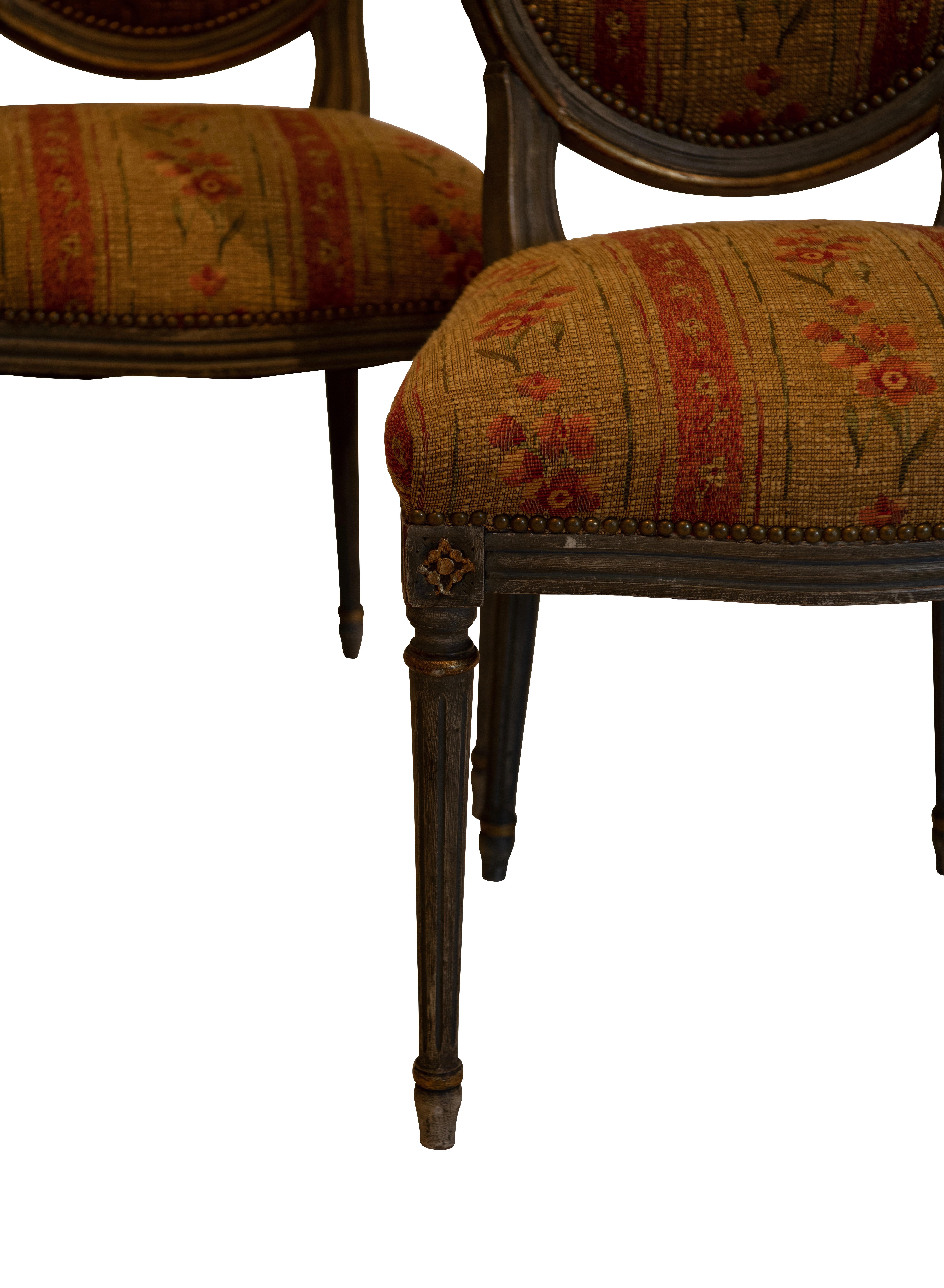 Upholstery Set of Four French Louis XVI Style Side Dining Chairs