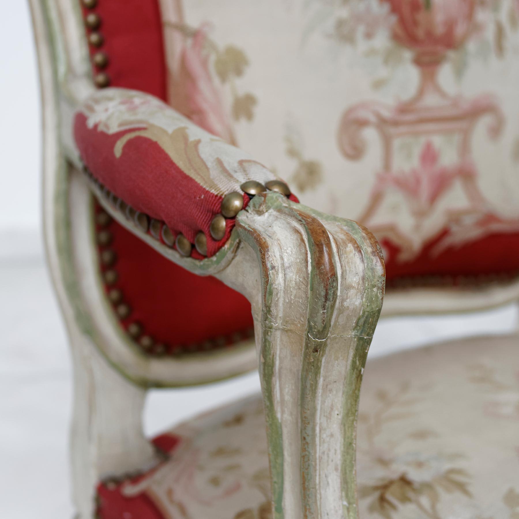 Set of Four French Mid-18th Century Rococo Louis XV Painted Fauteuils For Sale 5