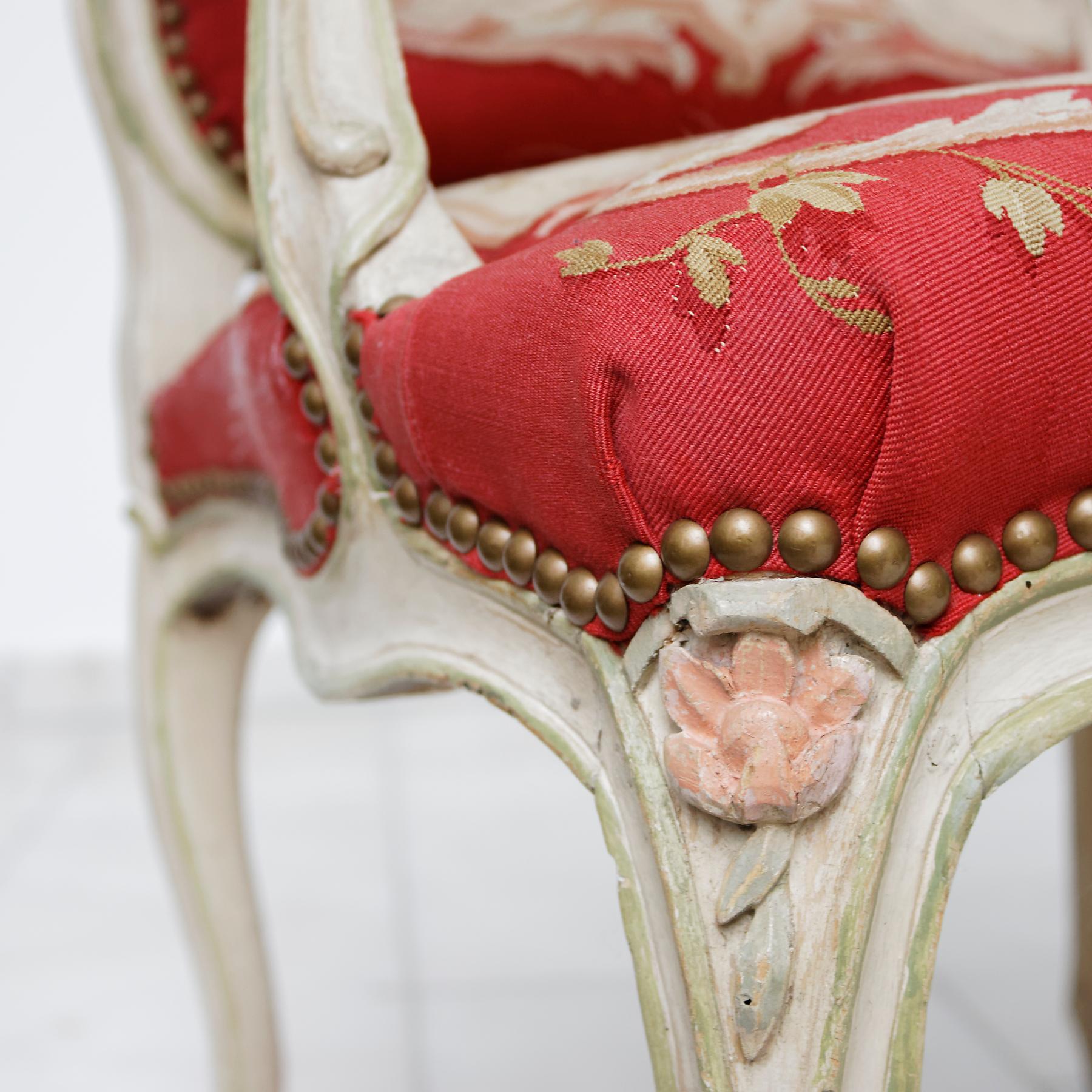 Set of Four French Mid-18th Century Rococo Louis XV Painted Fauteuils For Sale 3