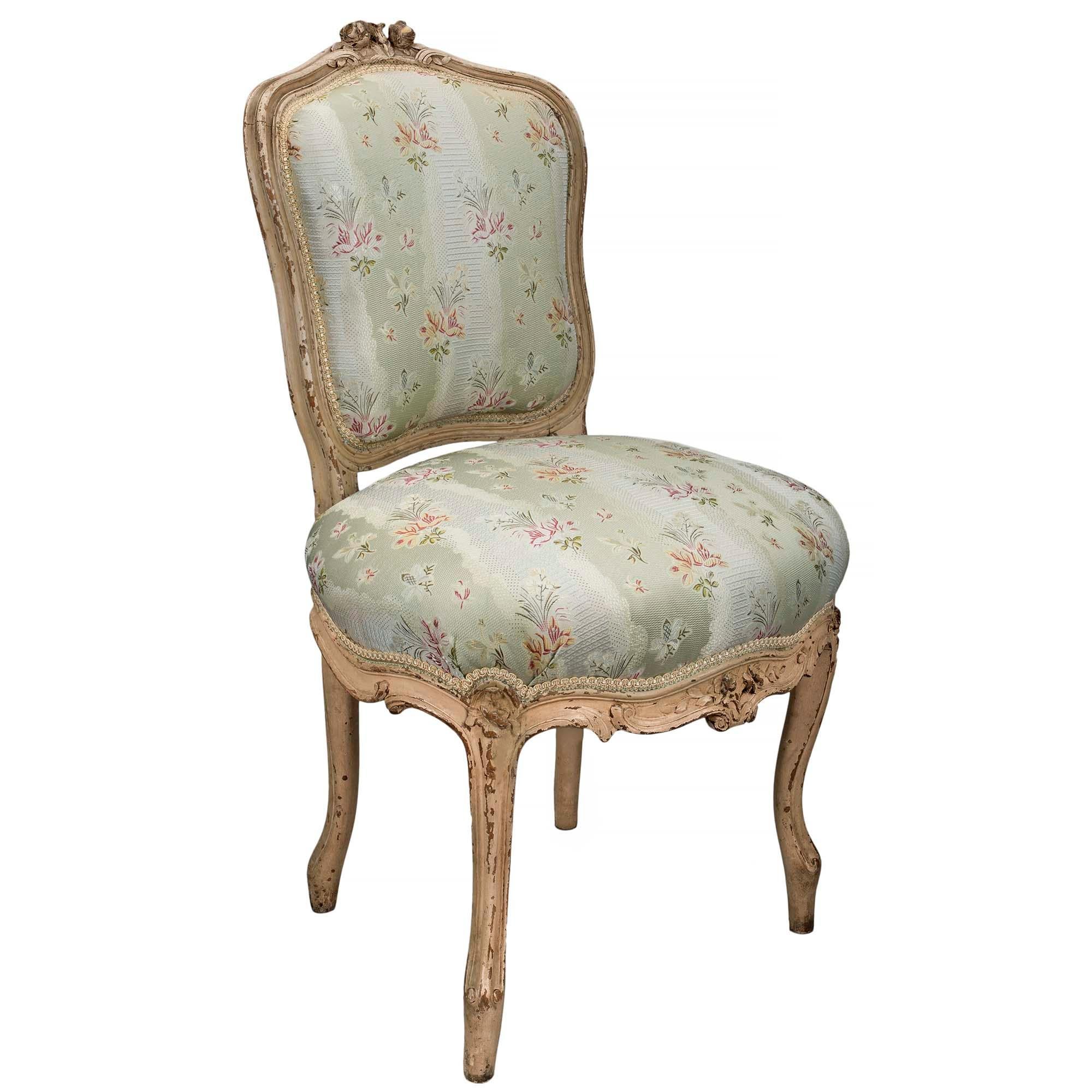 Patinated Set of Four French Mid 19th Century Louis XV St. Carved Chairs For Sale