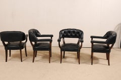 Set of Four French Mid-20th Century Black Leather Tub Armchairs