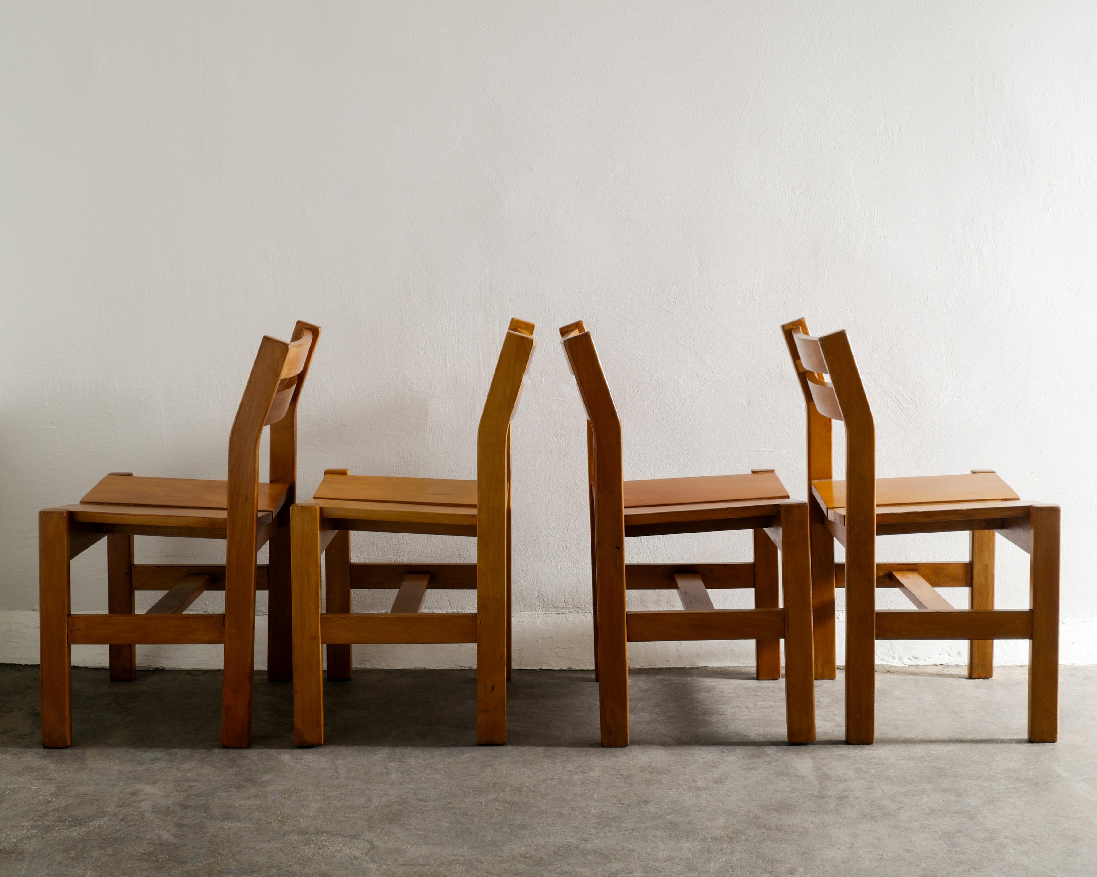 Mid-Century Modern Set of Four French Mid Century Dining Chairs by Charlotte Perriand for Les Arcs For Sale