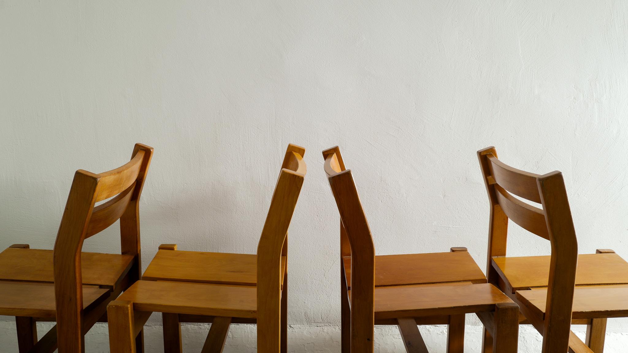 Mid-20th Century Set of Four French Mid Century Dining Chairs by Charlotte Perriand for Les Arcs For Sale