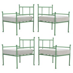 Set of Four French Mid-Century Iron Garden Lounge Dining Armchairs