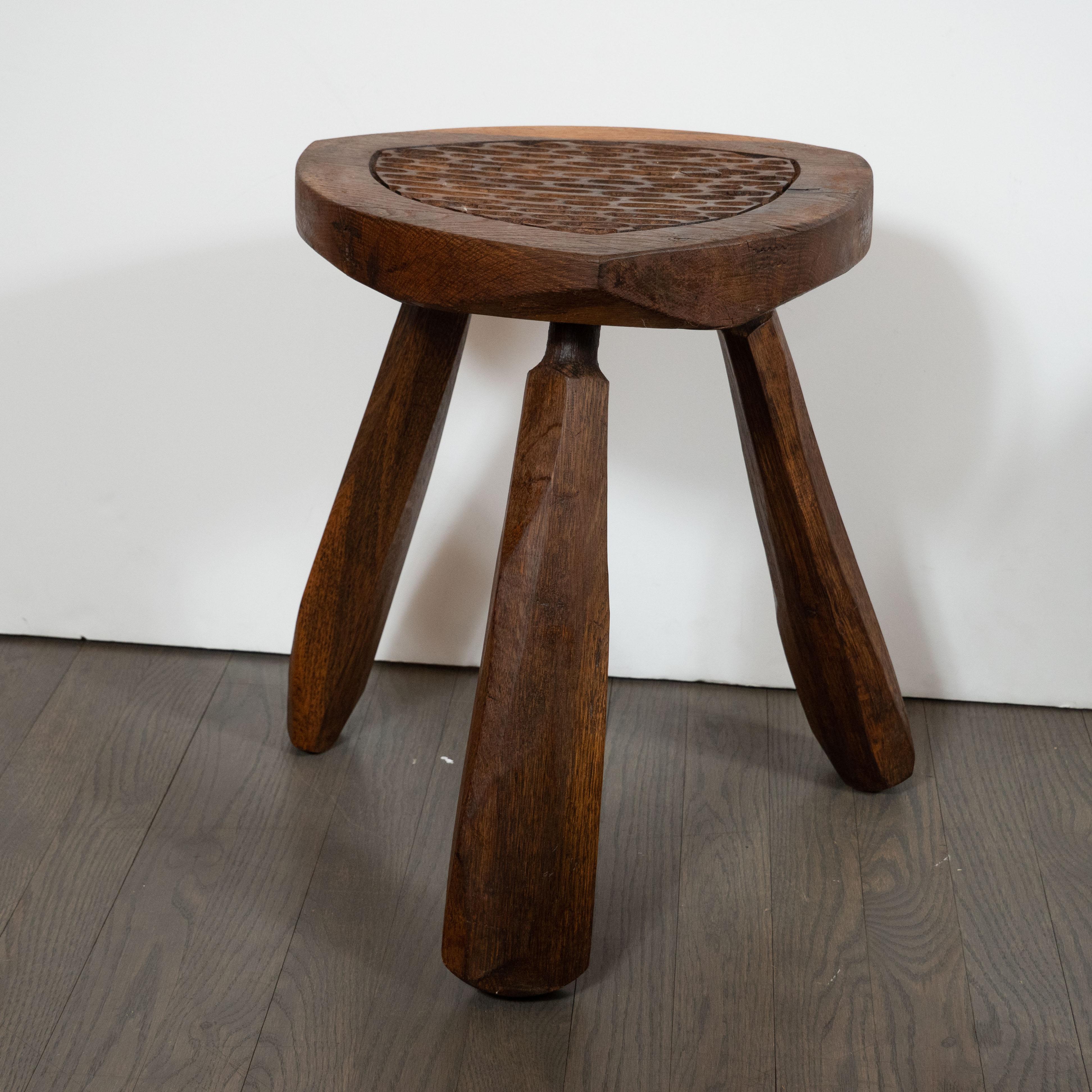 Set of Four French Mid-Century Modern Organic Amorphic Hand Carved Walnut Stools In Excellent Condition In New York, NY